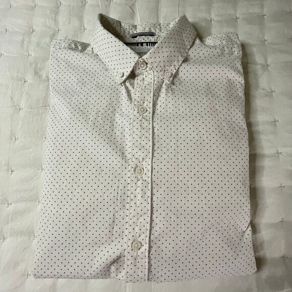 Denim & Flower Ricky Singh Long Sleeve Button Down Shirt Men's L | White Navy - Picture 11 of 11